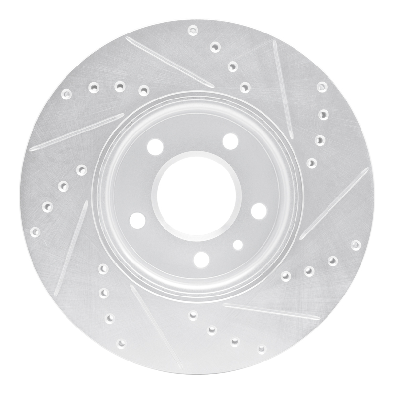 Cadillac ATS Brake Rotor (1) - Front Left - R1 Concepts - Drilled & Slotted - Silver - `13-`25